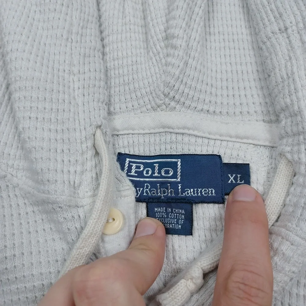 Vintage Polo Ralph Lauren Sweater Mens XL Gray Waffle Knit Hoodie Pullover